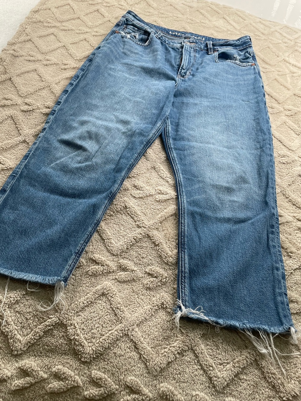 American Eagle Outfitters   Strigid Blue Denim Jeans. Size 12 Short * Raw Hem